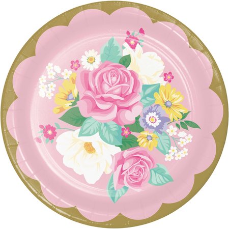 CREATIVE CONVERTING Floral Tea Party Paper Plates, 9", 96PK 339796